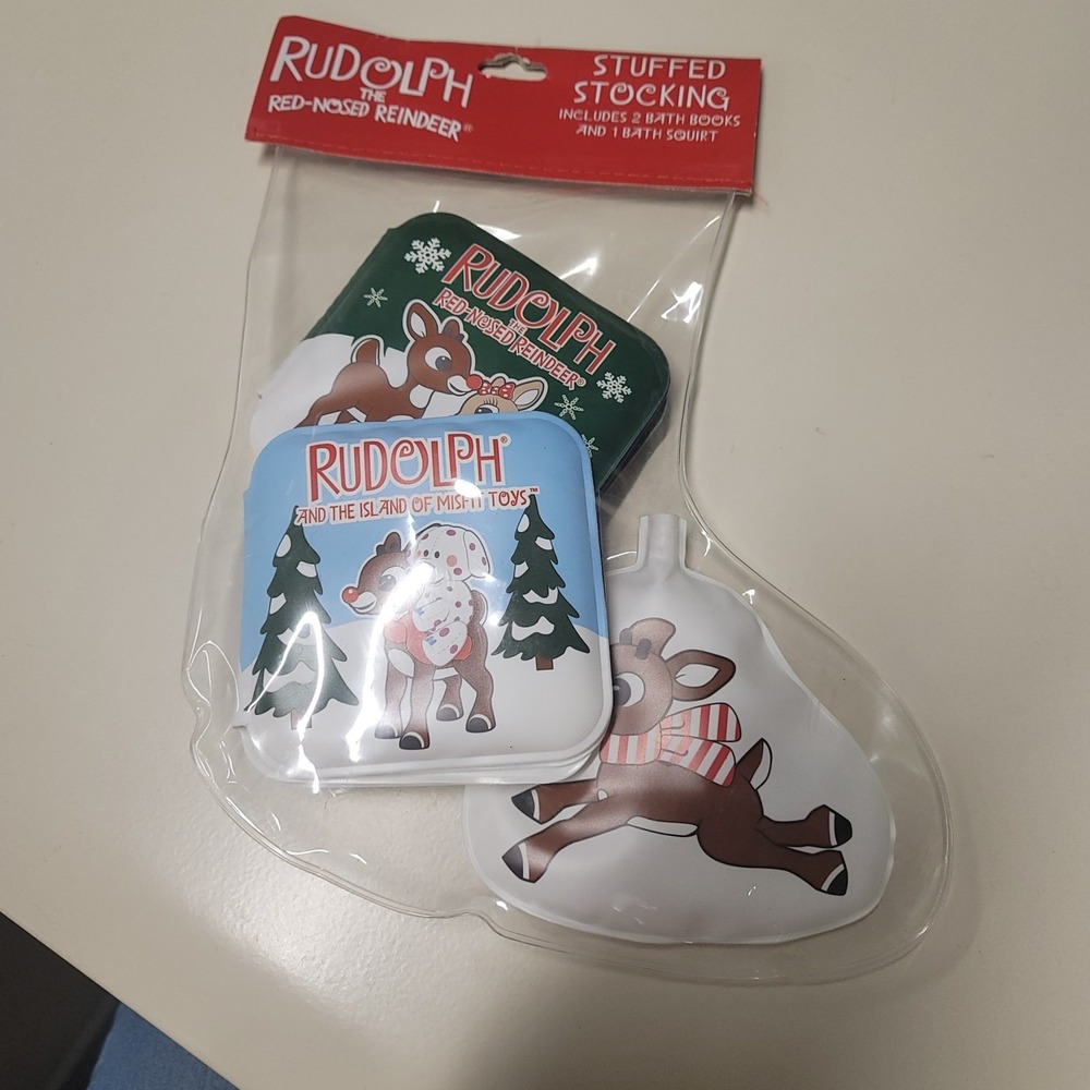 Vintage Rudolph The Red Nosed Reindeer 2 Bath Books & 1 Bath Squirt